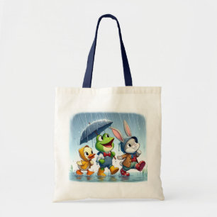 Schattigee eend, kikker, konijn in de regen tote bag