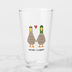 Schattigee eenden paar houden handen gepersonalise glas