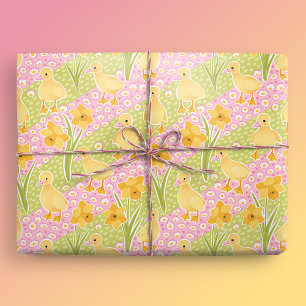 Schattigee eendjes en narcissen cadeaupapier