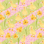 Schattigee eendjes en narcissen cadeaupapier