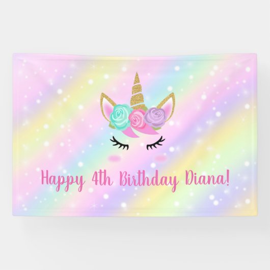 Schattigee eenhoorn 4e verjaardag meisje spandoek (Horizontaal)