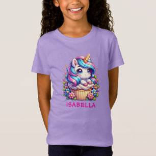 Schattigee Eenhoorn & Cupcake Gepersonaliseerde Ve T-shirt