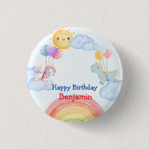 Schattigee eenhoorn Dinosaurus regenboog Ballon Ve Ronde Button 3,2 Cm