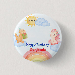 Schattigee Eenhoorn Dinosaurus regenboog Verjaarda Ronde Button 3,2 Cm