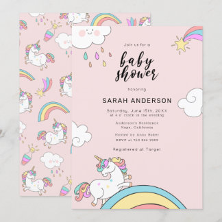 Schattigee Eenhoorn Doodle Baby shower Invitation Kaart