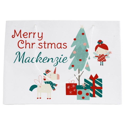 Schattigee Eenhoorn en Fairy Custom Name Merry Chr Groot Cadeauzakje (Voorkant)