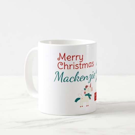 Schattigee Eenhoorn en Fairy Custom Name Merry Chr Koffiemok (Voorkant links)