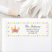 Schattigee Eenhoorn en Kleurrijke Confetti op Wit Etiket (Insitu)