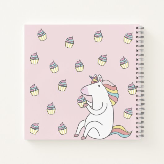 Schattigee Eenhoorn Eten Cupcake Roze Gepersonalis Notitieboek (Achterkant)