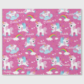 Schattigee eenhoorn Happy Birthday roze girly Cadeaupapier (Vlak)