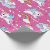 Schattigee eenhoorn Happy Birthday roze girly Cadeaupapier (Hoek)