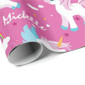 Schattigee eenhoorn Happy Birthday roze girly Cadeaupapier (Rol Hoek)