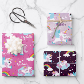 Schattigee eenhoorn Happy Birthday roze girly Inpakpapier Vel