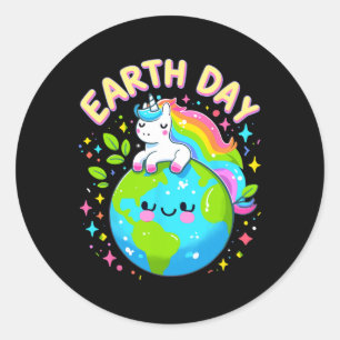 Schattigee Eenhoorn Happy Earth Day Groovy Vrouwen Ronde Sticker