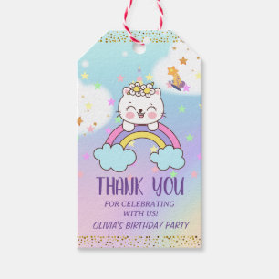 Schattigee eenhoorn kat regenboog meisje verjaarda cadeaulabel