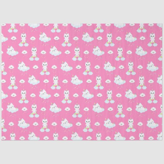 Schattigee Eenhoorn Katten Heet Roze Patronen Tissuepapier (Voorkant)