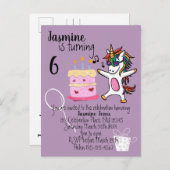 Schattigee Eenhoorn Paarse Verjaardag Uitnodiging Briefkaart (Voorkant / Achterkant)