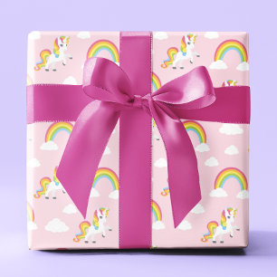 Schattigee Eenhoorn PInk Girly Rainbow Kinder Patt Cadeaupapier
