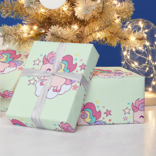 Schattigee Eenhoorn Regenboog Goud Glitter Pastel  Cadeaupapier