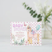 Schattigee Eenhoorn Roze Baby shower Uitnodiging Briefkaart (Staand voorkant)