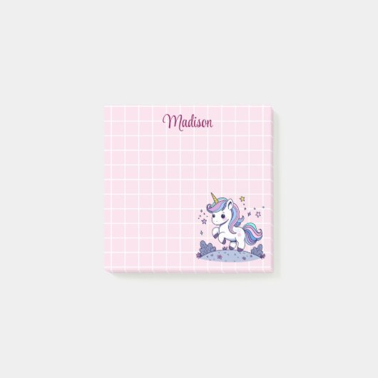 Schattigee Eenhoorn Roze en Wit Raster Post-it® Notes (Voorkant)