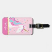 Schattigee eenhoorn sterren glitter roze bagagelabel (Voorkant horizontaal)