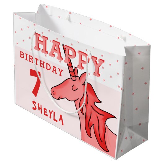 Schattigee Eenhoorn Sterren Happy Birthday Girl`s Groot Cadeauzakje (Achterkant Gekanteld)