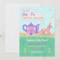 Schattigee Eenhoorn Tea Party Baby shower Uitnodig