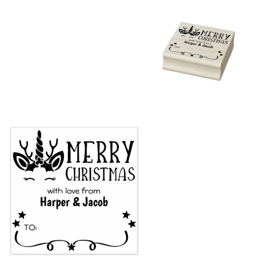 Schattigee Eenhoorn Vrolijk Kerstfeest Rubberstempel (Gestempeld)