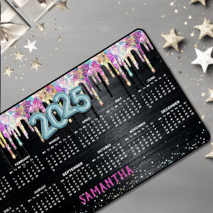 Schattigee Eenhoorn Zwart Glitter Verjaardagsmonog Bureaumat