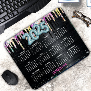 Schattigee Eenhoorn Zwart Glitter Verjaardagsmonog Muismat