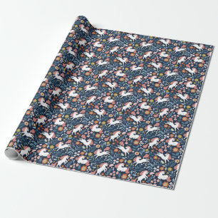 Schattigee Eenhoorns Bloemen  Patroon Cadeaupapier