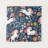 Schattigee Eenhoorns Bloemen Patroon Wandkleed (Voorkant)