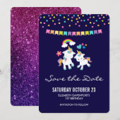 Schattigee Eenhoorns Magische Regenboog & Sterren  Save The Date (Voorkant / Achterkant)