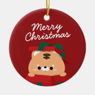 Schattigee eenvoudige leuke vrolijke kerst keramisch ornament