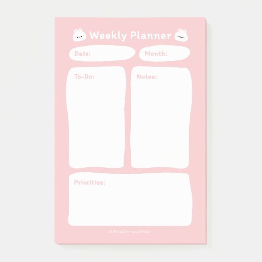Schattigee eenvoudige minimalistische weekplanner post-it® notes (Voorkant)