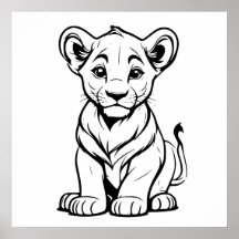 Schattigee Eenzame Witte Leeuw Cub Line Art Tekeni