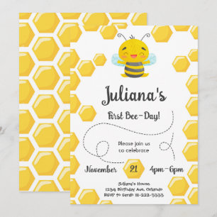 Schattigee eerste bijendag verjaardagsuitnodiging kaart