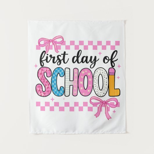 Schattigee eerste dag schoolontwerp wandkleed (Voorkant)