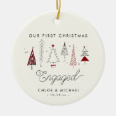 Schattigee eerste kerst verloofde grillige bomen keramisch ornament (Voorkant)