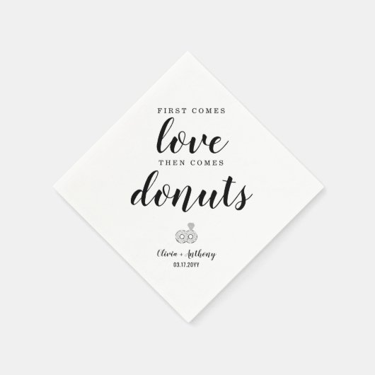 Schattigee eerste komt liefde donuts bruiloft zoet servet (Hoek)