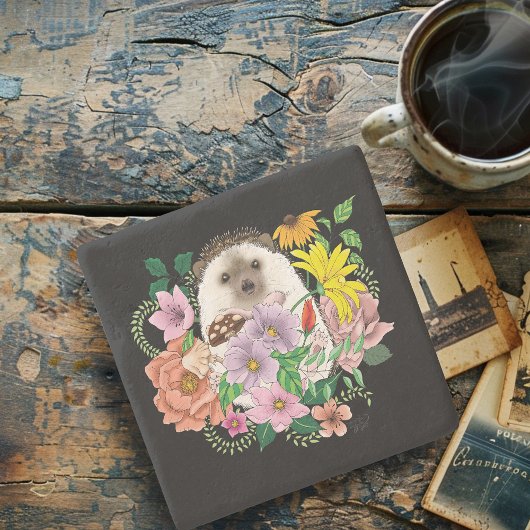 Schattigee egel bloemen stenen onderzetter
