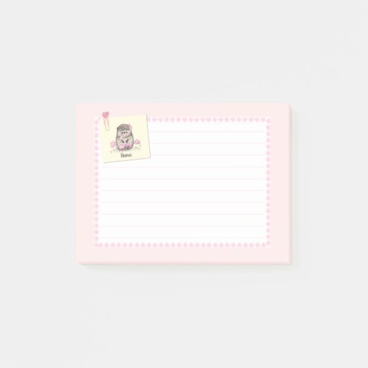 Schattigee egel Custom Name Pink Post-it® Notes (Voorkant)