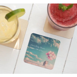 Schattigee egel met verjaardagsballonnen, aanpasba vierkante kartonnen onderzetter