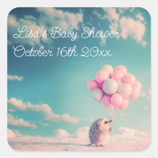 Schattigee egel met verjaardagsballonnen, aanpasba vierkante sticker