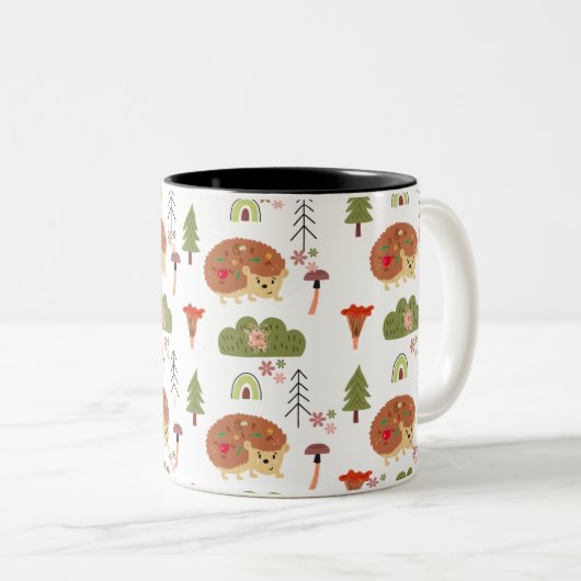 Schattigee egel Natuur bloemenregenboogpatroon Tweekleurige Koffiemok (Voorkant rechts)