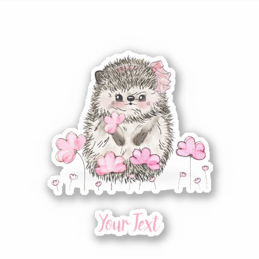 Schattigee egel roze bloemen tekst sticker (Voorkant)