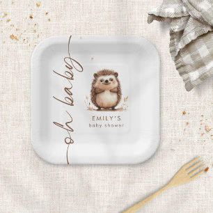 Schattigee egel Woodland Oh Baby shower Papieren Bordje