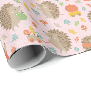 Schattigee egels met Little Leaves Pink Cadeaupapier