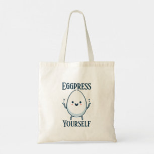 Schattigee "Eggpress Yourself" Funny Pun Canvas ta Tote Bag
